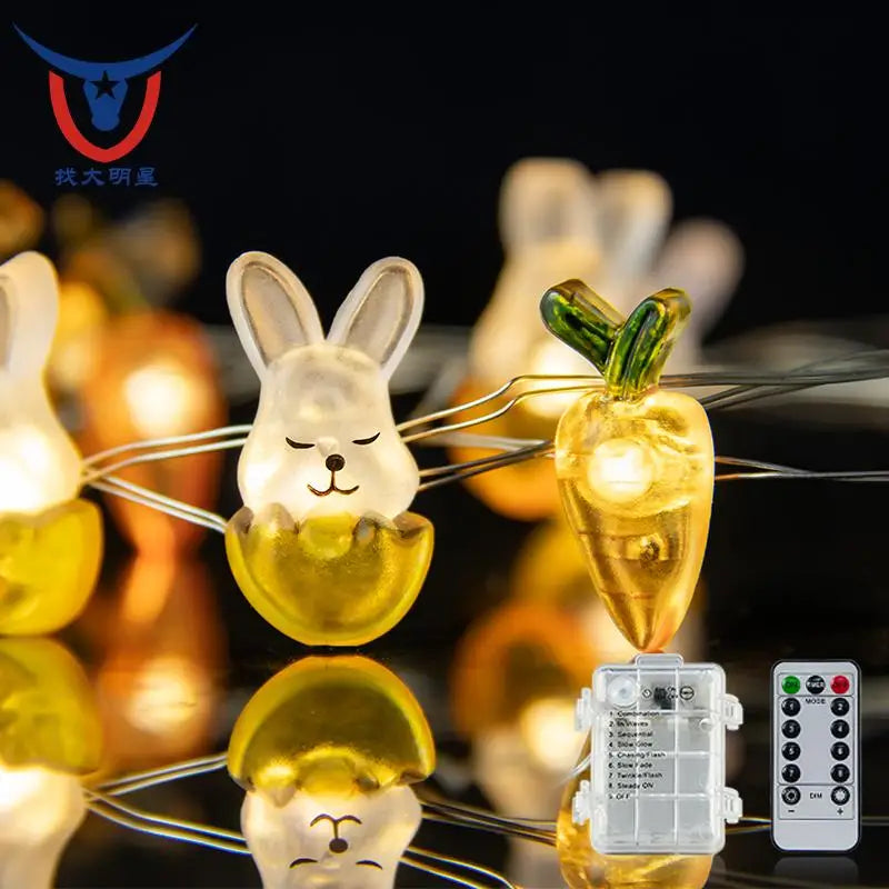 Easter Cute Bunny Rabbit & Carrot Battery Operated 3m 40leds Warmwhite LED Indoor String Lights with 8 Modes + Timer