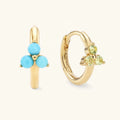 LOZRUNVE Jewelry Supplier Custom Colored Triple Gemstone Turquoise Huggie Small Hoop Earring