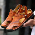 Men's Fashion Casual Shoes Mens Genuine Leather Sandals Beach Sandals Flat Breathable Loafers Men Plus Size 38-48