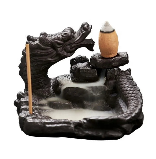 8.8X8X6.6cm Ceramic Dragon Backflow Incense Burner Cone Censer Waterfall Incense Holder