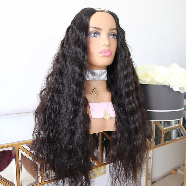 Fast Delivery Glueless U Part Machine Wig Water Wave Long Lasting Full Virgin Remy Cuticle Hair No Lace U Part Wigs for Women