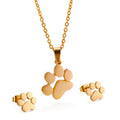 Simple Cute Animal Cat Dog Pet Footprints Stainless Steel Earrings Gold Plated Necklace Jewelry Set