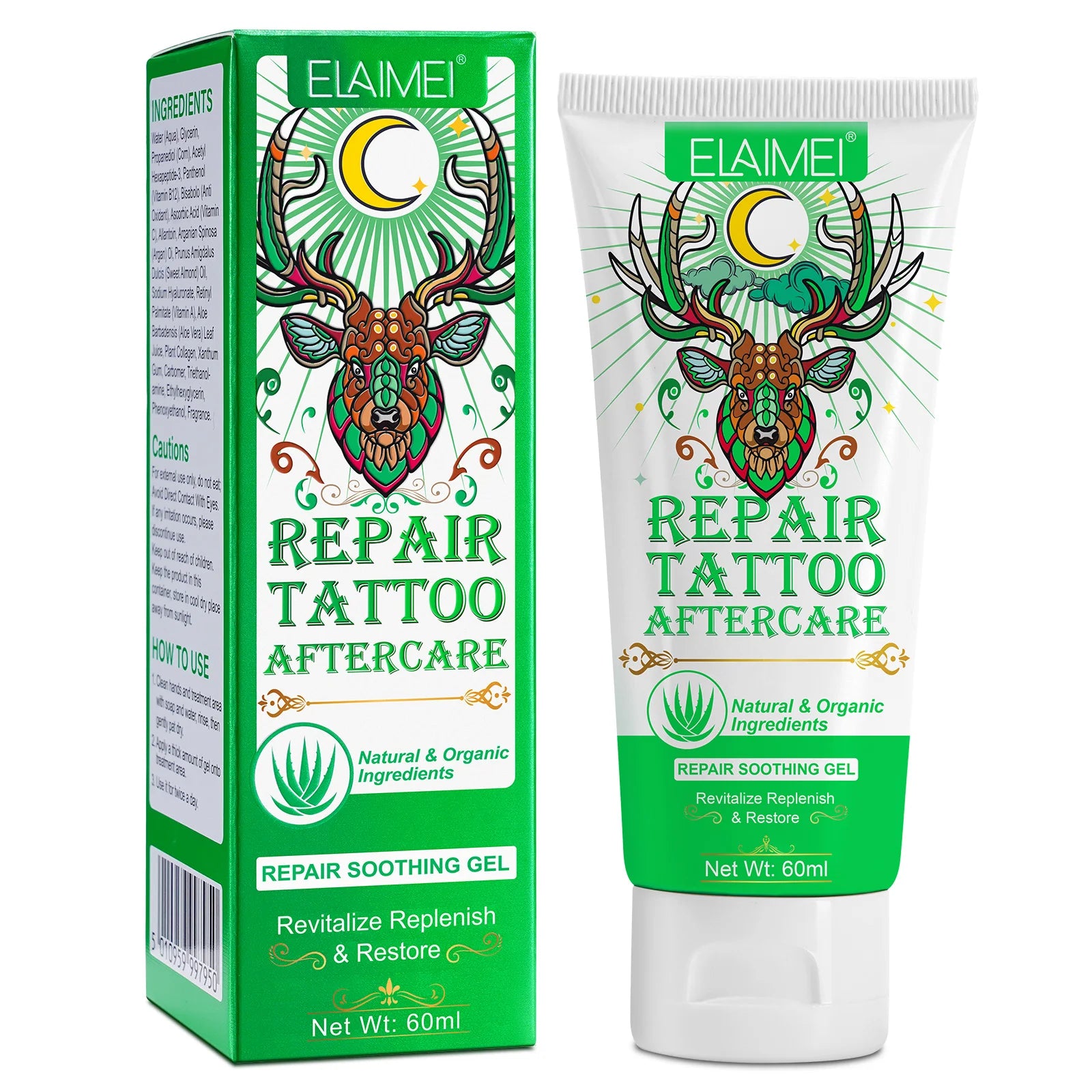 Fast Healing Aloe Vera Soothing Tattoo Aftercare Gel 60ml Natural Formula Skin Hydration Repair Tattoo Aftercare Soothing Gel