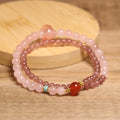 Semi-precious Gemstone Bracelet Natural Rose Quartz Strawberry Crystal Beaded Bracelet Healing Stone Charm Jewelry for Women