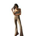 Women's Summer Flat Front High Waist Yoga Trousers Flare Butt Lifting Striped Quick Dry Casual Full Length