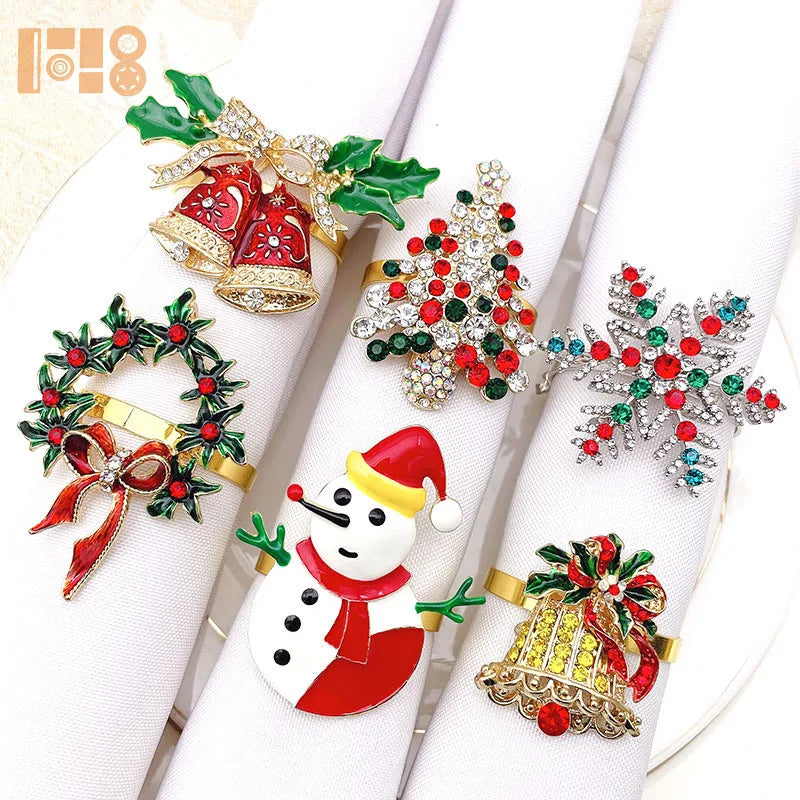 Wholesale Cheap Napkin Ring Metal Alloy Rhinestone Enamel Christmas Napkin Ring for Christmas Table Decoration