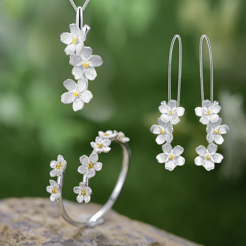 Lotus Fun Wholesale Price Gold Plated 925 Sterling Silver Pendant Forget-me Not Flower Handmade Original Design Women Jewelry