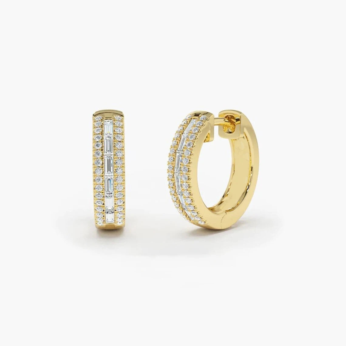 Sparkle Baguette CZ 925 Sterling Silver Women Jewelry 14K 18K Gold Plated Hoop Earrings