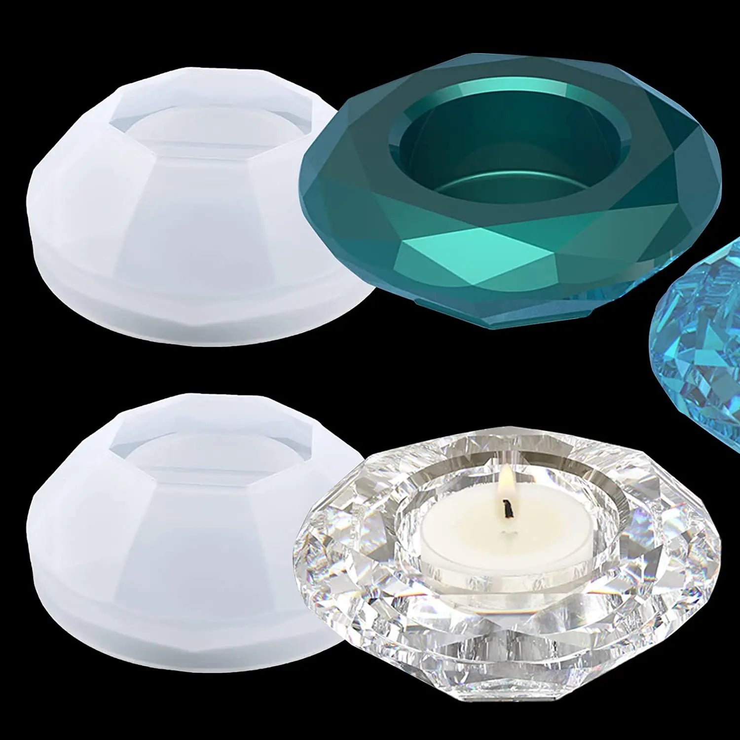 2 pieces silicone epoxy crystal diamond mold candlestick jewelry storage box jewelry container DIY home decoration art craft