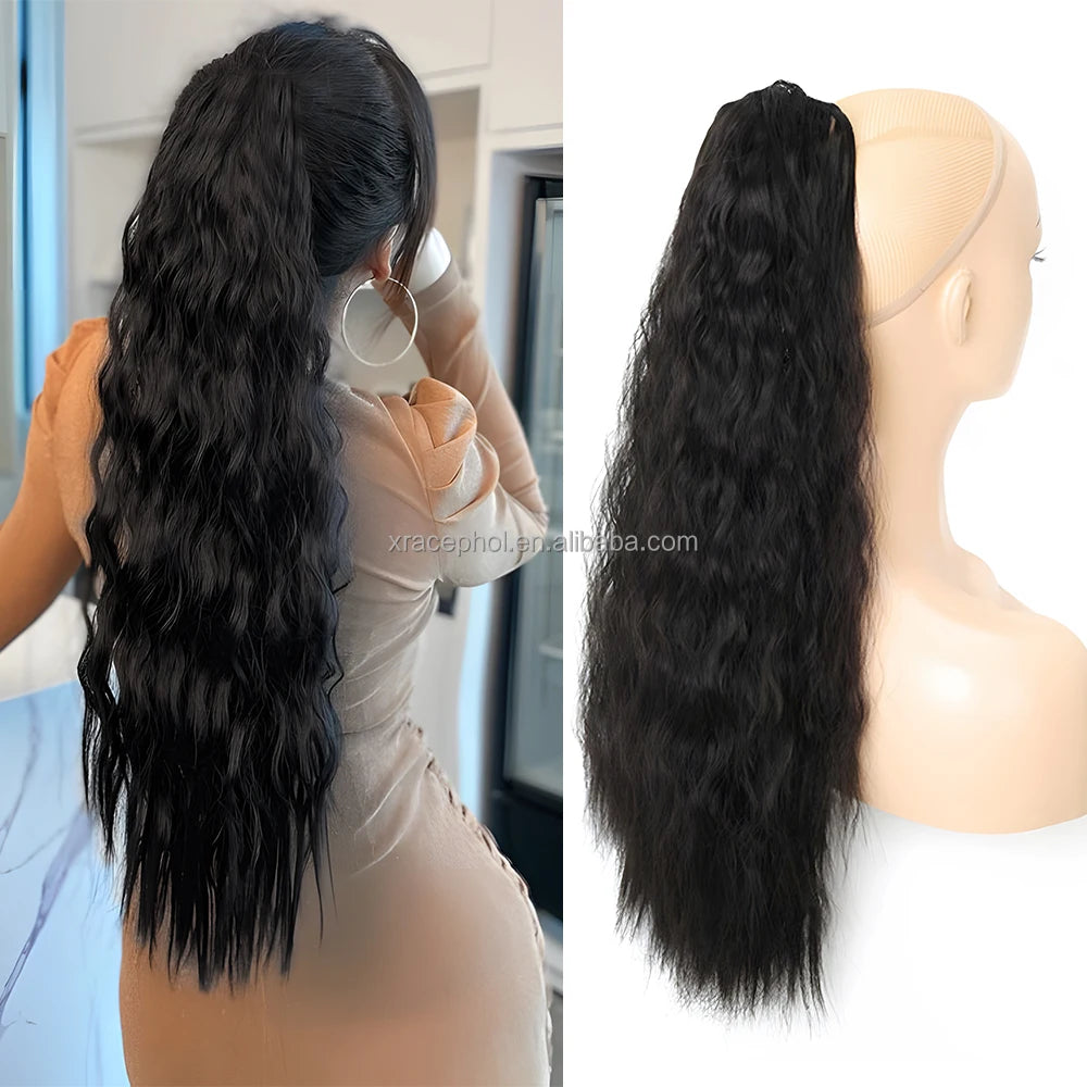 New Arrival 24inch 150g 4 Colors Corn Wavy Ponytail Extension Thick Claw Ponytail Synthetic Hair