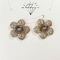 Fashion Jewelry Factory Direct Sale  Flower Shape Stud Earrings Cubic Zirconia Inlayed Gold Plated Natural Labradorite Earrings