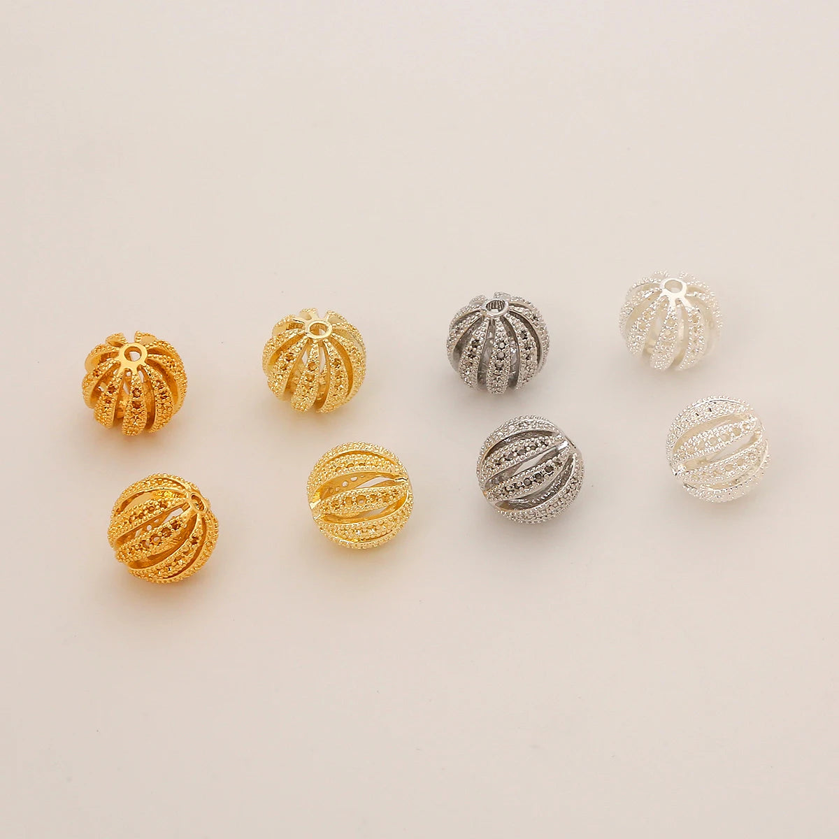 DIY Hollow Partition Crimp End Bead 18K Gold Plated Brass Watermelon Loose Designer Patterned for Bracelet Jewelry Findings