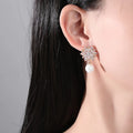 SLBRIDAL Ins Style Fashion CZ Crystal Pearls Girls Drop Earrings Trendy Cubic Zircon Women Earrings Bridal Wedding Drop Earrings
