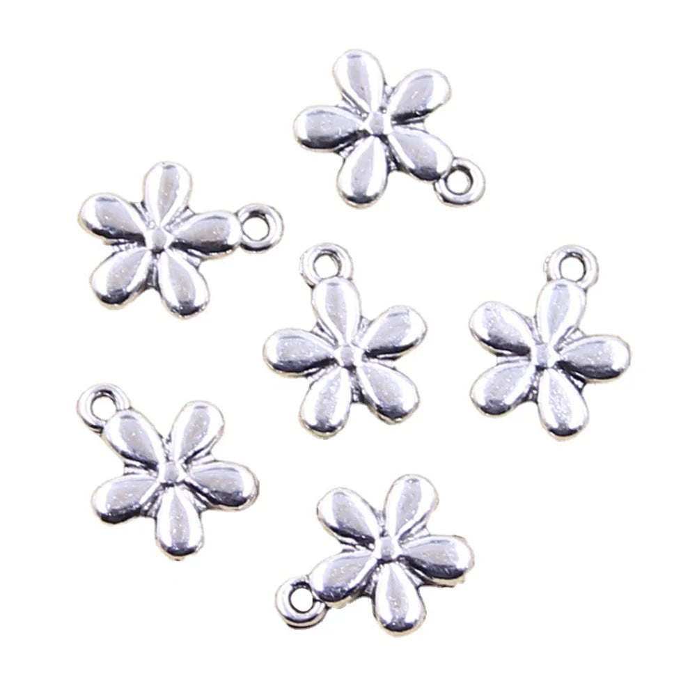 Antique Silver 13x11MM Flower Charms for DIY Handmade Vintage Tibetan Jewelry Pendant Making Components