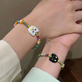 Kawaii Cartoon Cat Charm Bracelet Colorful Seed Beads Cute Kitten Love Heart Bracelet Adjustable Bestie Gift for Women Girls
