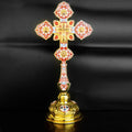 HT 2024 Orthodox Crucifix Gold Plated Catholic Cross Religious Christian Standing Cross Church Home Ornaments for Prayers