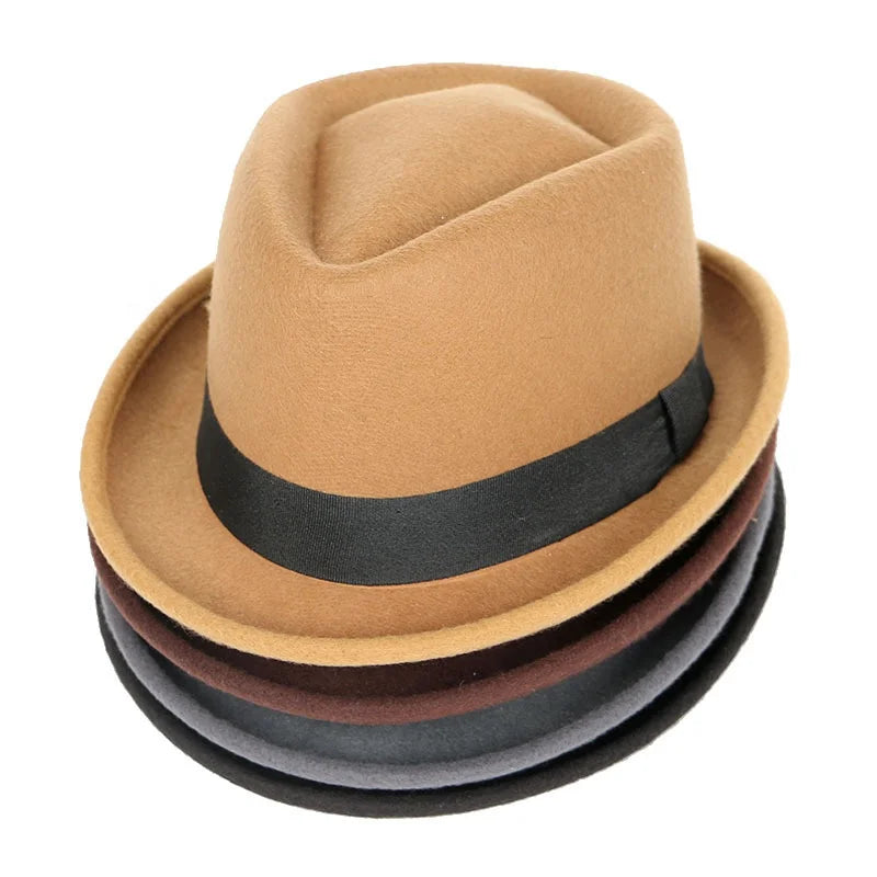 Winter Outdoor New Solid Color Vintage Trilby Hats Woman Man Factory Wholesale Custom Panama Fedora Hat Roll Edge Felt Hat