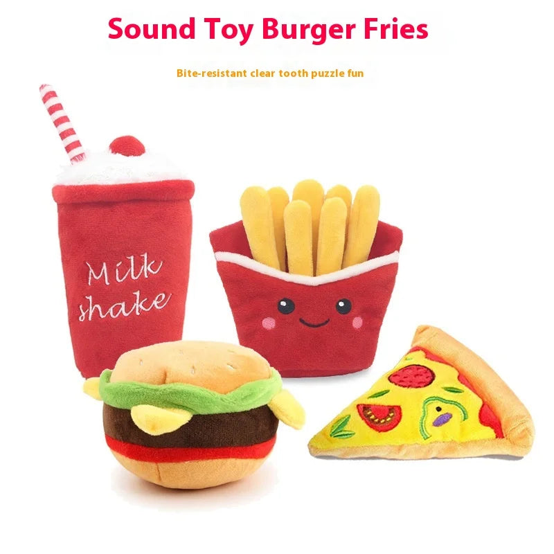 Eco-Friendly Cross-Border Cute Style Pet Plush Hamburger and French Fries Chew Toys with BB Sound Paper for Dogs and Cats