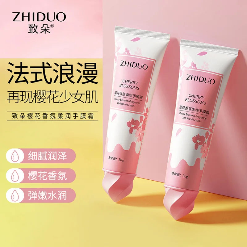 Private Label ZHIDUO Cherry Blossom Fragrance Soft Moisturizing Smooth Hand Care Hydrating Skin-Friendly Hand Cream