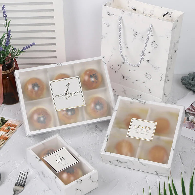 Marble Packaging Box Crisp Frosted Transparent Small Cheese Cake Gift Box for Food Packaging