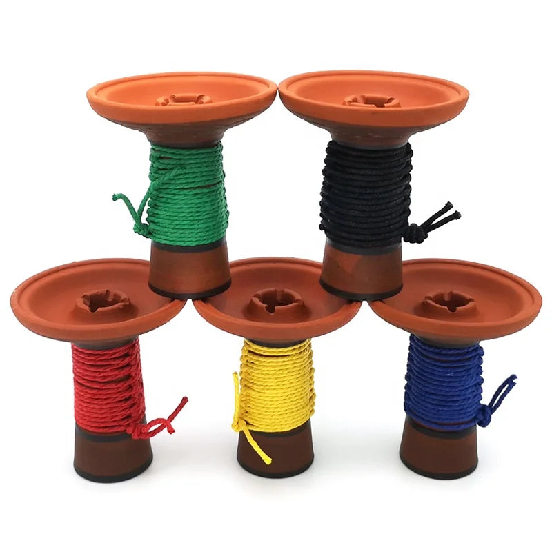 All Natural Red Clay Hookah Shisha Bowls With Colorful Rope 1 Hole Have a Groove Large Narguile Tobacco Holder Accessories