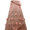 CHOCOO Wholesale Beaded Sequins Applique Embroidery Lace Fabric Pink Luxury Mesh Sequence Embroidered Lace Fabric for Women Wear