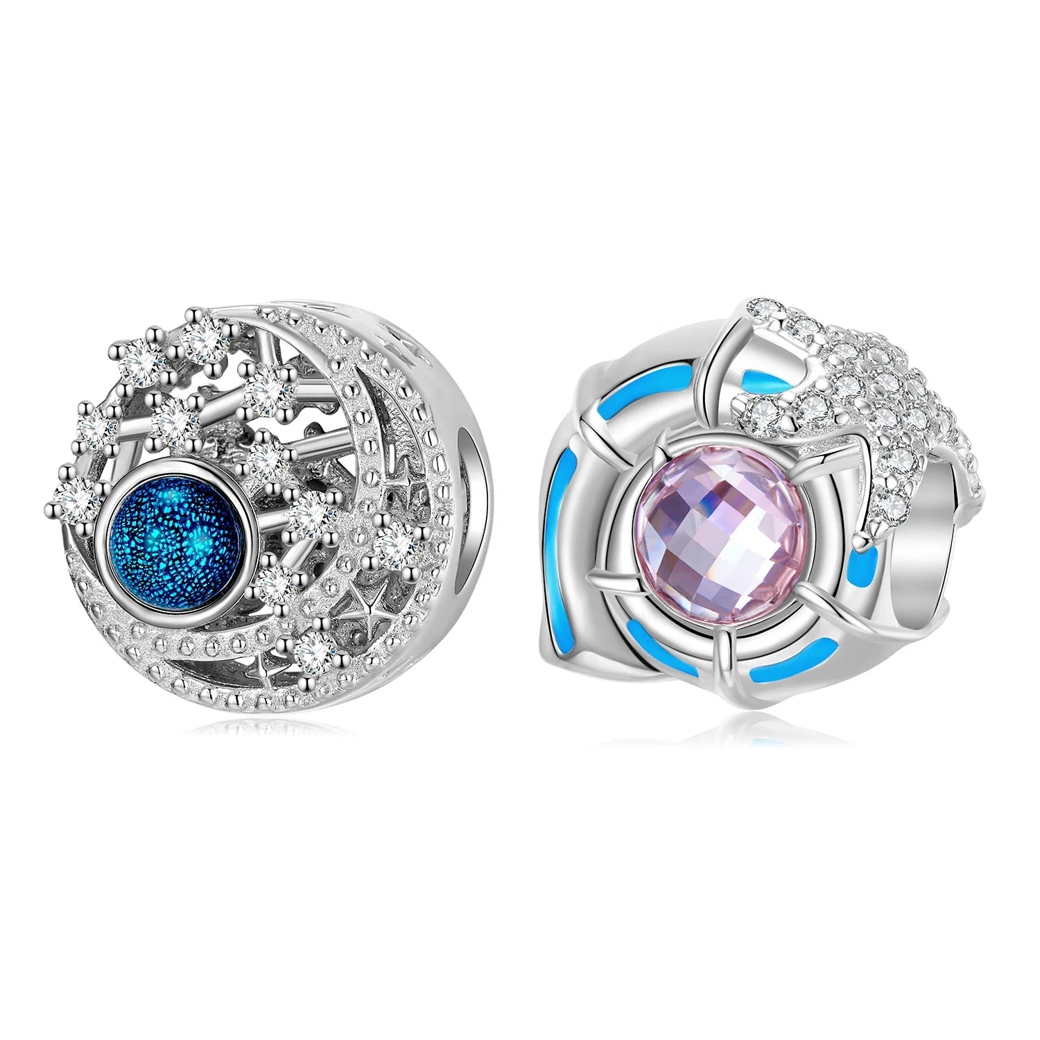 Pink Zirconia Conch Silver Charms 925 Sterling Moon Dream Catcher Beads for Women Fine Jewelry Making Charm Bracelets Wholesale