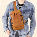 AIGUONIU Men's Retro Crazy Horse Leather Crossbody Shoulder Bag with USB Charging Port Anti-Theft Chest Bag