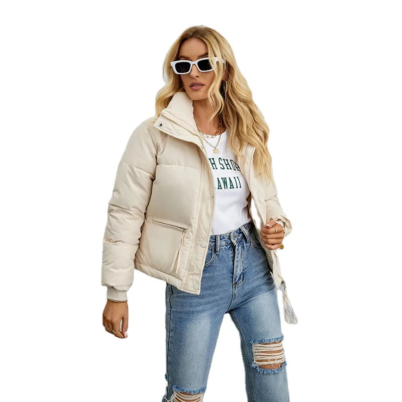 Korean Women's Down Coats Winter Jacket Women Outdoor Coat Extra Short Winter Crop Puffer Jacket Lapel