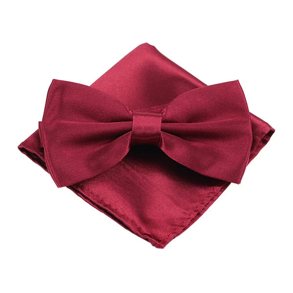 Solid Satin Bow Tie and Pocket Square Set for Men Wedding Plain Mens Bowties With Handkerchief
