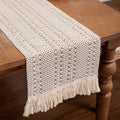 American Style Cotton Farmhouse Vintage Jacquard Hand Woven Beige Burlap Washable Customizable Macrame Table Runner