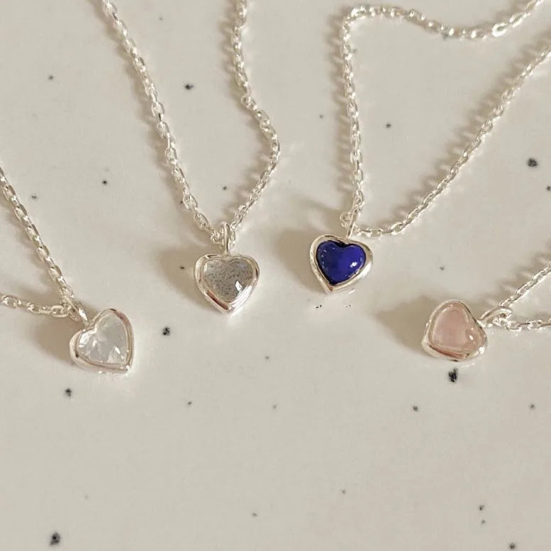 Hot Sale 925 Sterling Silver Bezel Setting Crystal Stone Heart Pendant Necklace for Women Wholesale