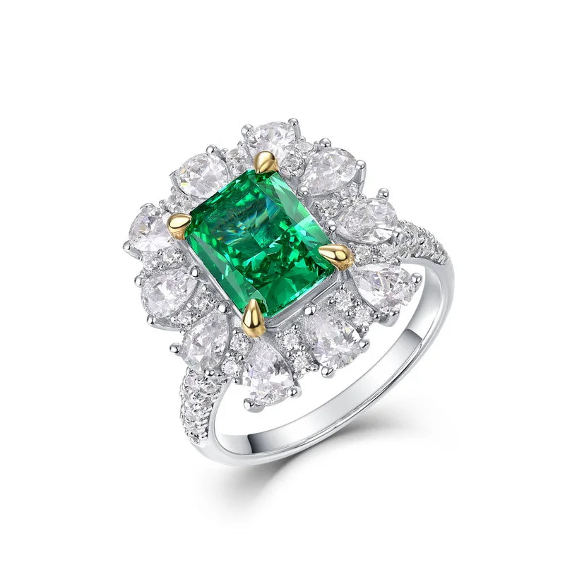925 Silver Emerald Cut Zircon Geometric Trendy Baguette Rhodium Plated Wedding Engagement Anniversary Party Unisex Gift Ring