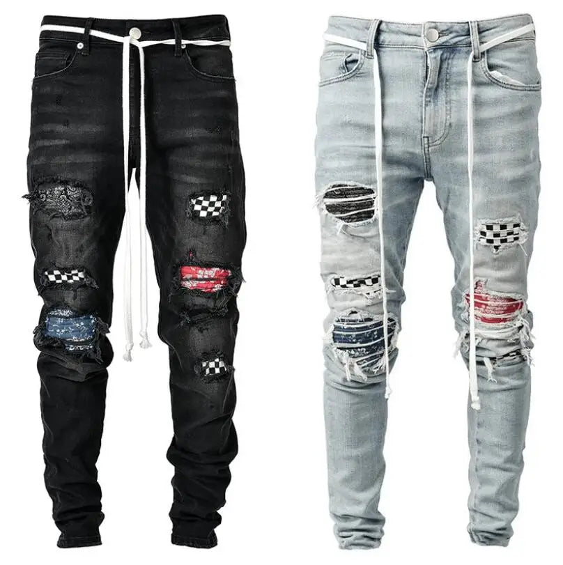 Men Jeans Ripped Jeans Motorcycle Pants Men Clothing Hole Pants Slim Fit Pencil Pants for Men Hight Street Hip Hop Jeans
