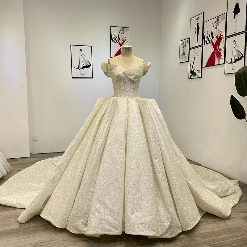 Jancember Wm010 Glitter Champagne Luxury Ball Gown Dresses for Women Wedding