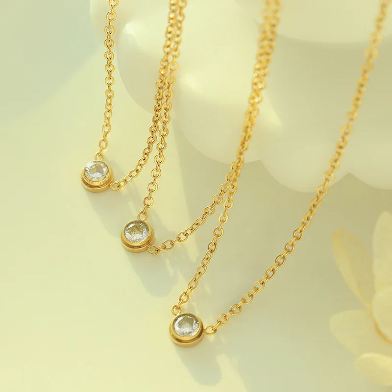 18k Gold Plated Dainty Single Zirconia Pendant Choker Necklace Trendy Necklace