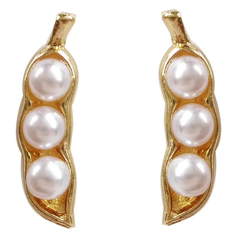 Brincos Com Perolas Retro 3 Pearl Pea Shaped Earrings Elegant Lady Peasecod Stud Earrings for Women