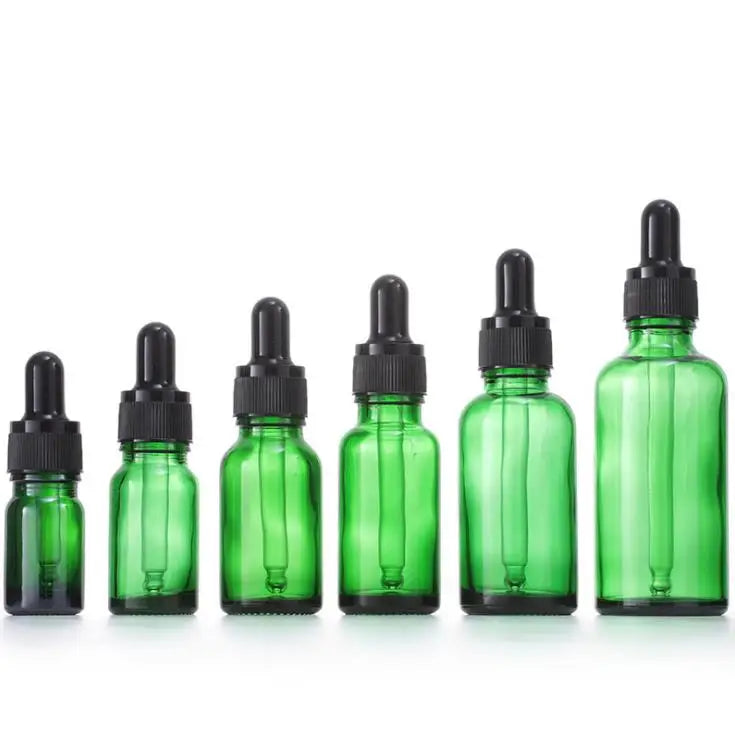 In Stock 5ml 10ml 15ml 20ml 30ml 50ml 100ml Green Essential Oil Glass Dropper Bottle With Black Cap