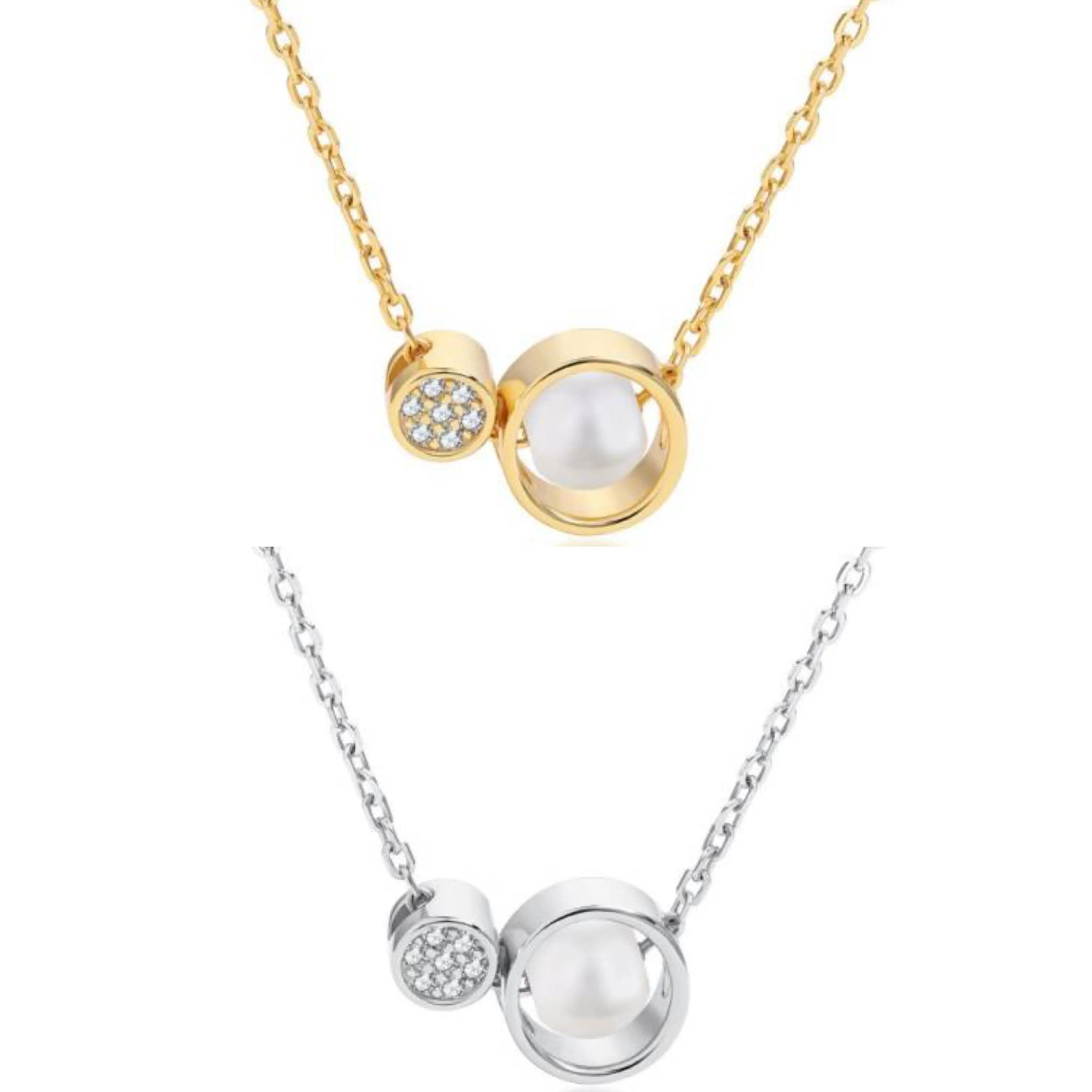 Fashion Jewelry Necklaces 18K Gold Plated Freshwater Cultured Pearl S925 Sterling Silver Pendant Necklace for Women Wedding Gift