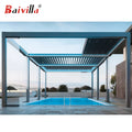 Aluminium Pool Outdoor Swimming Cover Stackable Waterproof LED Roof Open Style Pools Motorized Hardtop Folding Louver Gazebos