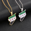 Enameled Syrian Arab Republic Map Chain Necklace Stainless Steel 18K Gold Plated Enamel Syria National Flag Map Pendant Necklace