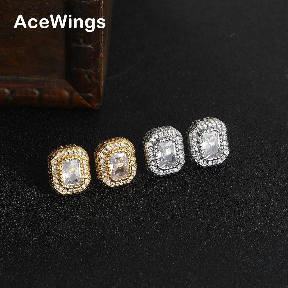 E069  Bling Bling Stud Earrings Brass CZ Female Earrings Fashion Jewelry for Women