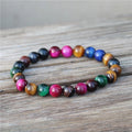 Boho Ethnic Fashion Men Women 8mm Multicolor Tiger Eye Elastic Bracelet Stretch Yoga Handmade Custom Jewelry Gift Wholesale