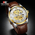 TEVISE OEM Custom logo Men's Skeleton Watch for Men Luxury Leather Strap Automatic Mechanical Watch