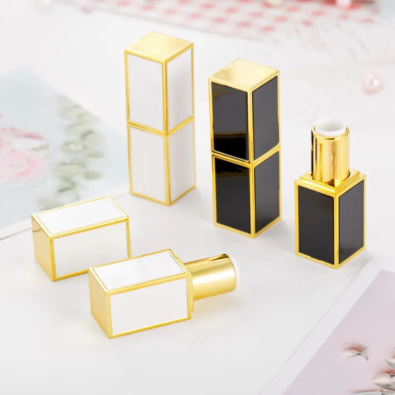 Square Empty Lipstick Tube with Golden Marble Pattern 12.1mm Diameter Plastic Material for Beauty & Cosmetics for Industrial Use