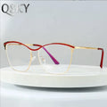 Qsky Fashion Women Metal Reading Glasses Optical Eyewear Cat Eye Anti Blue Radiation Computer Eyeglasses for Woman