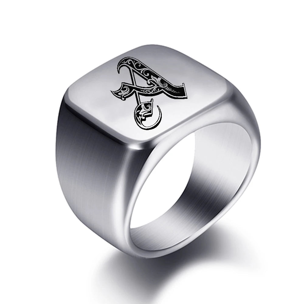 Wholesale 26 Letters Stainless Steel Signet Blank Jewelry 18mm Initial Engrave Custom Rings for Men