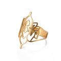 Hollow Double Layer Lotus Ring for Women Adjustable Stainless Steel Vintage Ring Jewelry