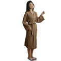 Wholesale Custom Logo 100% Cotton Men and Women Hotel Waffle Bathrobe Coffee Color V-neck Spa Bathrobes