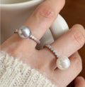 Luxury Elegant Pure 925 Sterling Silver Fancy Gray White Round Pearl Openwork Finger Rings for Women Girls